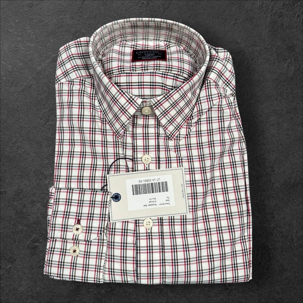 UNTUCKit Performance Shirt‎ Mens XS Red Blue Brown Plaid Long Sleeve Slim Fit